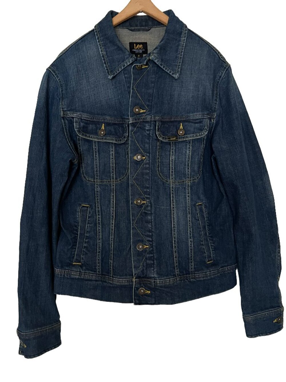 Men's Lee Dark Denim Jean Jacket Size M Americana Cowboy Western EUC